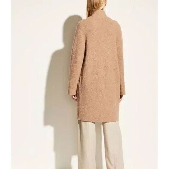 Vince Collarless Cardigan Coat Italian Wool Alpaca Bouclé Knit Camel XL NWT - Picture 3 of 11